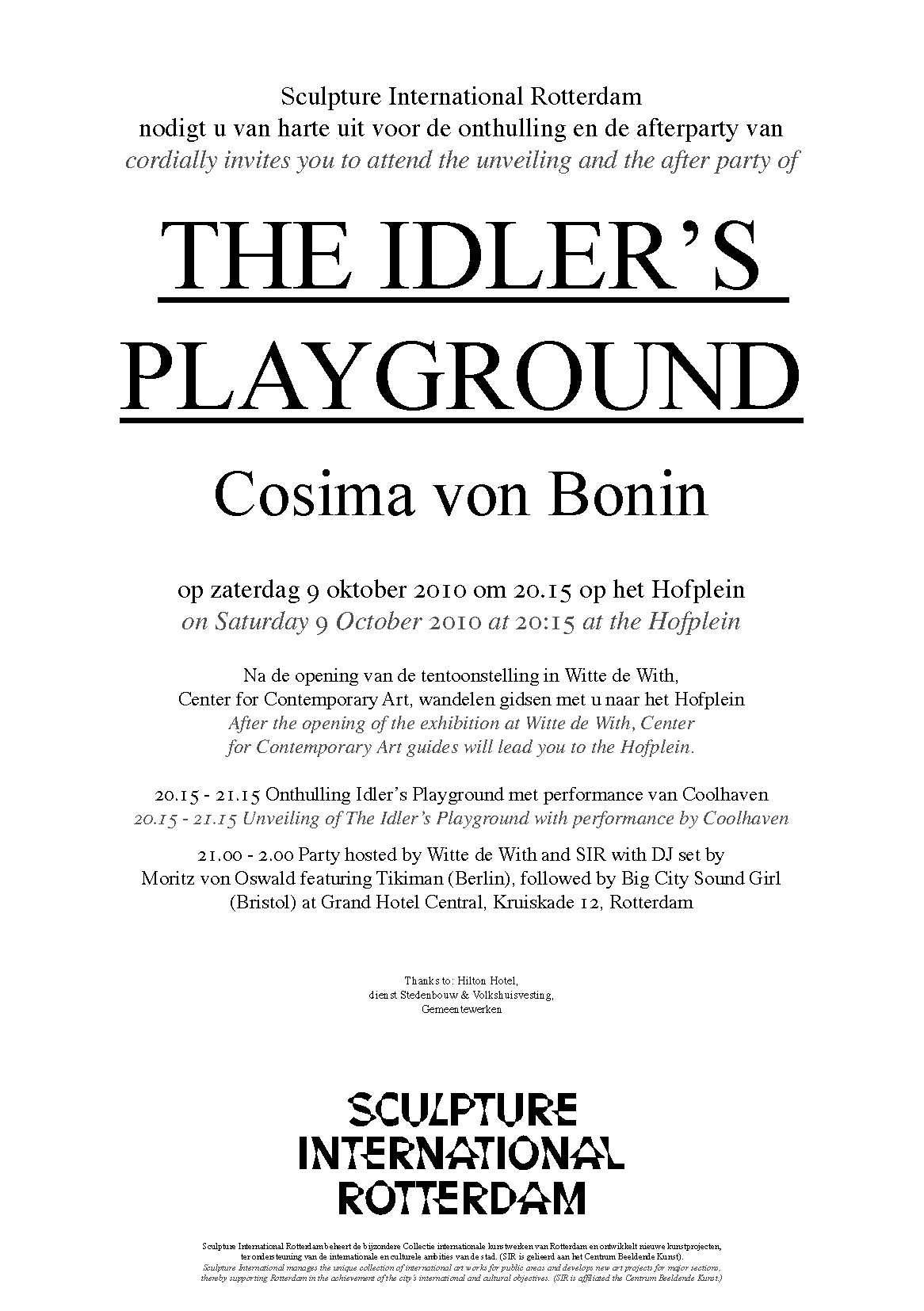 Uitnodiging onthulling The Idler's Playground