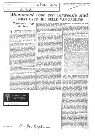 Debat over het beeld van Zadkine | 1950